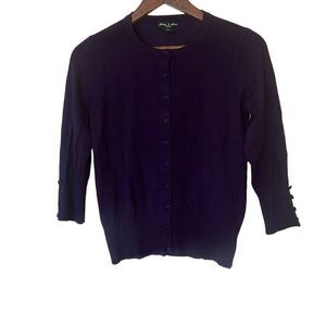 Audrey & Grace Button Front Rayon Blend Quarter Sleeve Cardigan Purple Size PS
